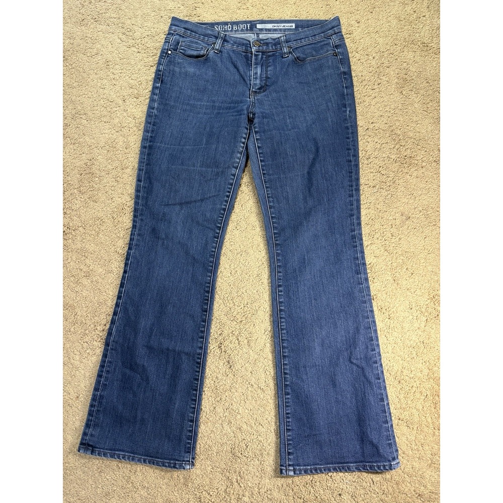 DKNY SOHO Boot Jeans Women 6 Blue Denim Mid Rise Boho Hippie